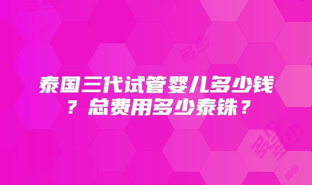 泰国三代试管婴儿多少钱？总费用多少泰铢？