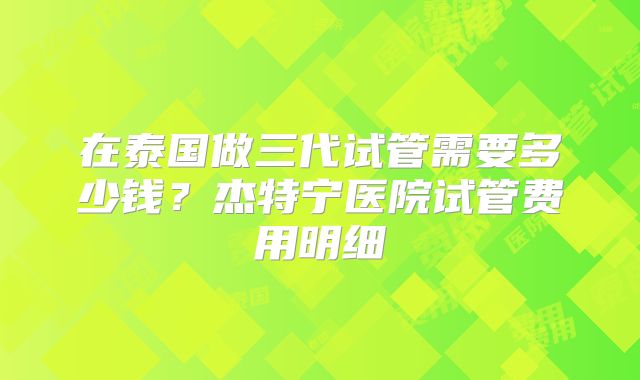 在泰国做三代试管需要多少钱?杰特宁医院试管费用明细