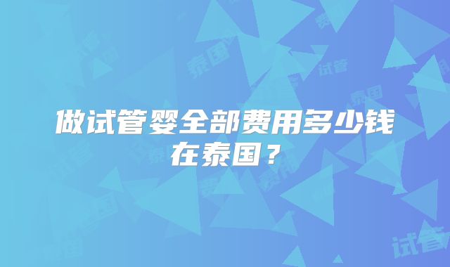 做试管婴全部费用多少钱在泰国?