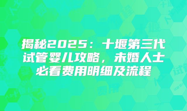 揭秘2025：十堰第三代试管婴儿攻略，未婚人士必看费用明细及流程
