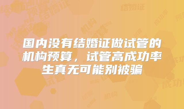 国内没有结婚证做试管的机构预算，试管高成功率生真无可能别被骗