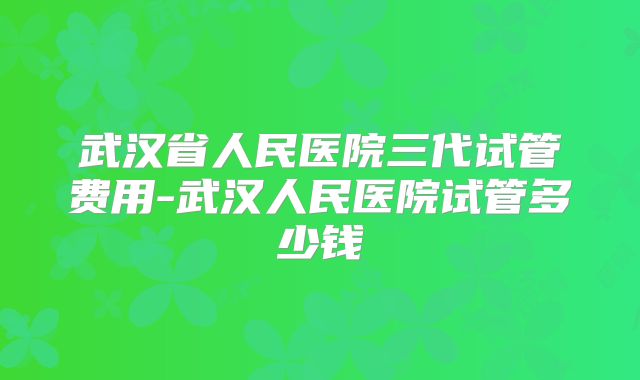 武汉省人民医院三代试管费用-武汉人民医院试管多少钱