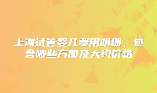 上海试管婴儿费用明细，包含哪些方面及大约价格