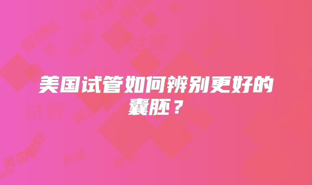 美国试管如何辨别更好的囊胚？