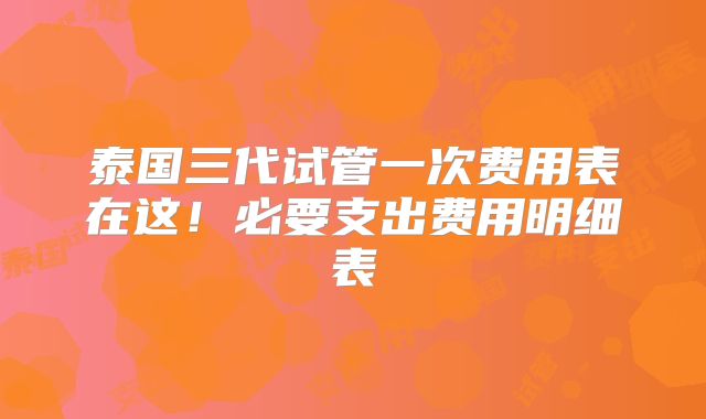 泰国三代试管一次费用表在这！必要支出费用明细表