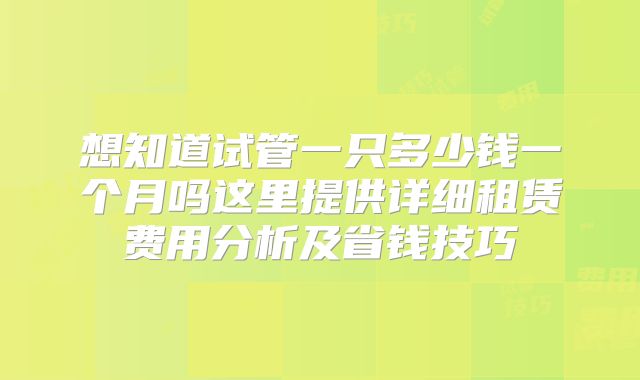 想知道试管一只多少钱一个月吗这里提供详细租赁费用分析及省钱技巧