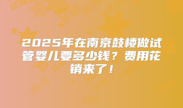 2025年在南京鼓楼做试管婴儿要多少钱？费用花销来了！