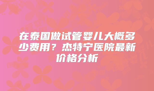 在泰国做试管婴儿大概多少费用?杰特宁医院最新价格分析