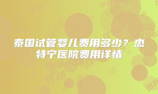 泰国试管婴儿费用多少？杰特宁医院费用详情