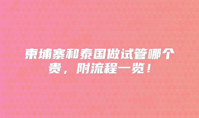 柬埔寨和泰国做试管哪个贵，附流程一览！
