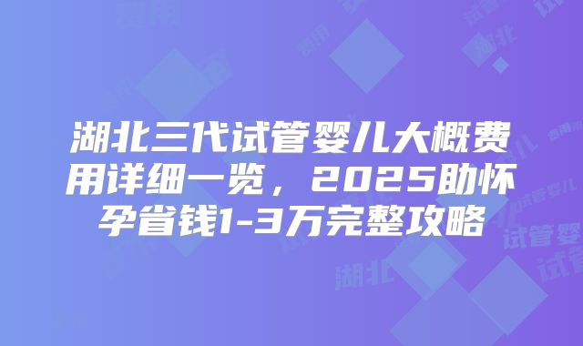 湖北三代试管婴儿大概费用详细一览,2025助怀孕省钱1-3万完整攻略