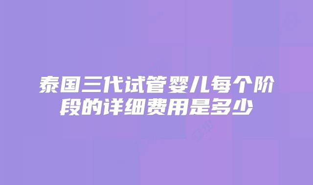泰国三代试管婴儿每个阶段的详细费用是多少