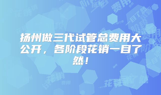 扬州做三代试管总费用大公开，各阶段花销一目了然！