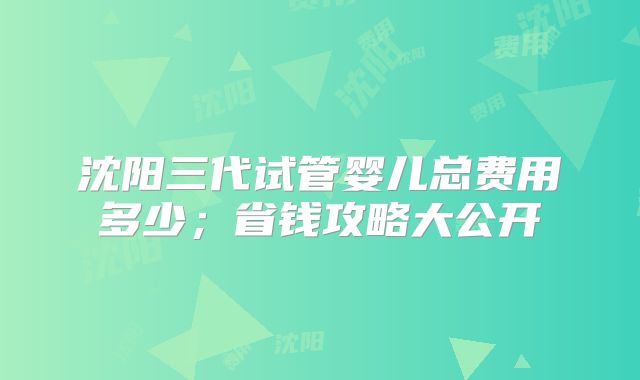 沈阳三代试管婴儿总费用多少；省钱攻略大公开