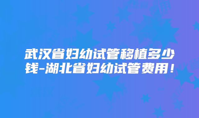 武汉省妇幼试管移植多少钱-湖北省妇幼试管费用!