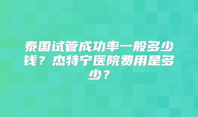 泰国试管成功率一般多少钱？杰特宁医院费用是多少？