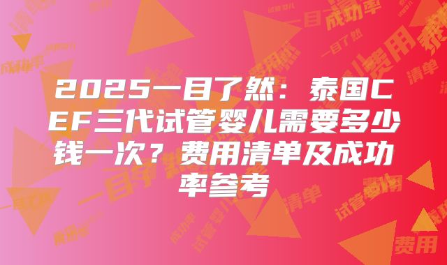 2025一目了然：泰国CEF三代试管婴儿需要多少钱一次？费用清单及成功率参考