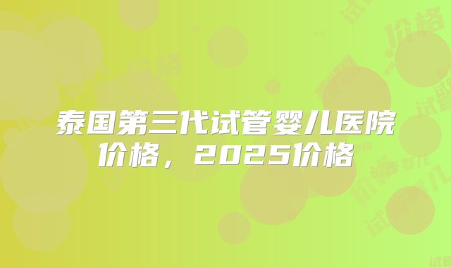 泰国第三代试管婴儿医院价格，2025价格