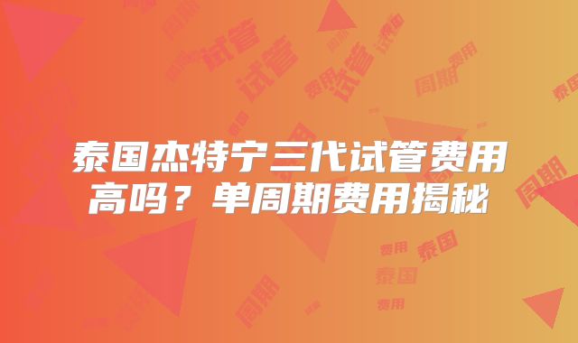 泰国杰特宁三代试管费用高吗?单周期费用揭秘