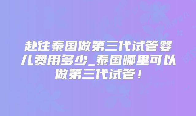 赴往泰国做第三代试管婴儿费用多少_泰国哪里可以做第三代试管！