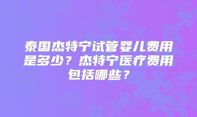 泰国杰特宁试管婴儿费用是多少？杰特宁医疗费用包括哪些？
