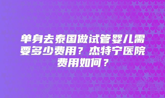单身去泰国做试管婴儿需要多少费用?杰特宁医院费用如何?