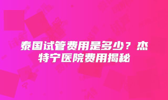 泰国试管费用是多少?杰特宁医院费用揭秘