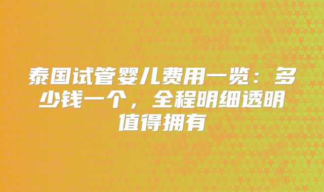 泰国试管婴儿费用一览：多少钱一个，全程明细透明值得拥有