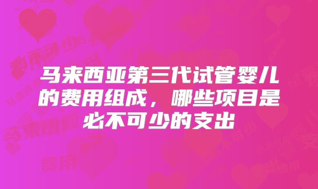 马来西亚第三代试管婴儿的费用组成，哪些项目是必不可少的支出