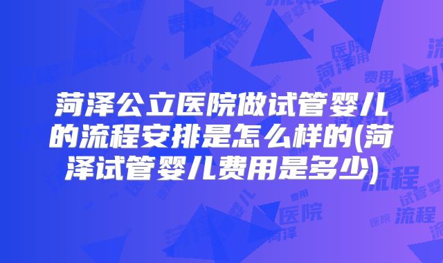 菏泽公立医院做试管婴儿的流程安排是怎么样的(菏泽试管婴儿费用是多少)