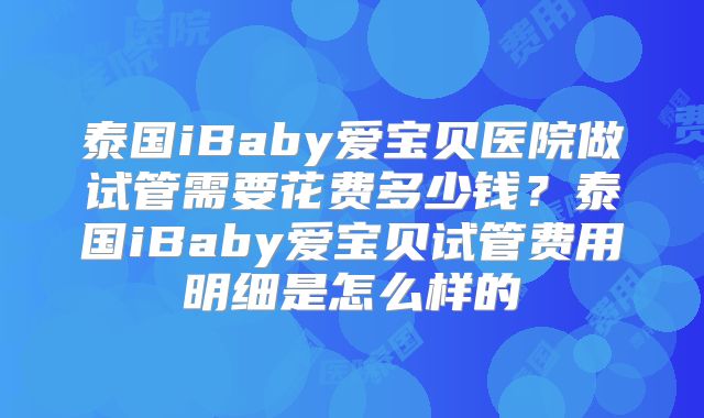 泰国iBaby爱宝贝医院做试管需要花费多少钱？泰国iBaby爱宝贝试管费用明细是怎么样的