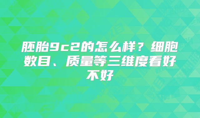 胚胎9c2的怎么样?细胞数目、质量等三维度看好不好
