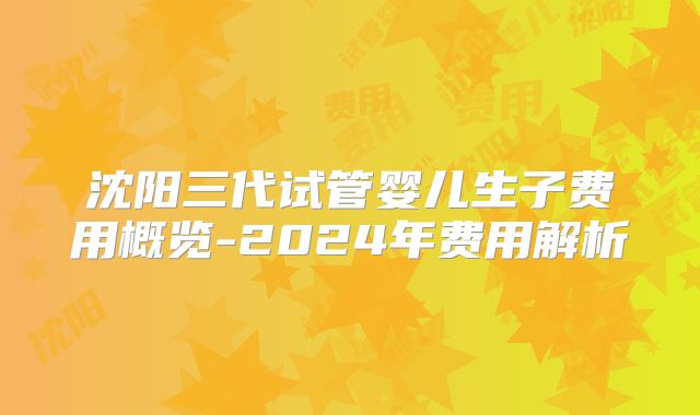 沈阳三代试管婴儿生子费用概览-2024年费用解析