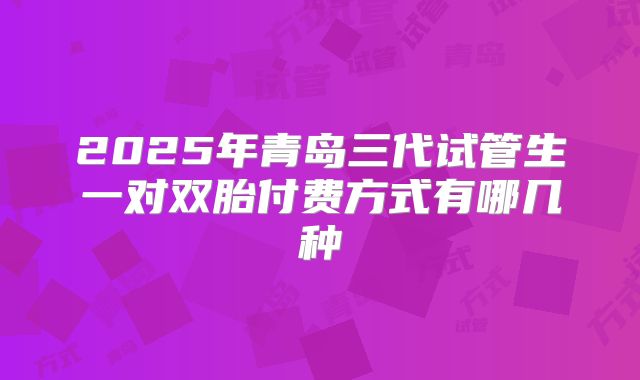 2025年青岛三代试管生一对双胎付费方式有哪几种