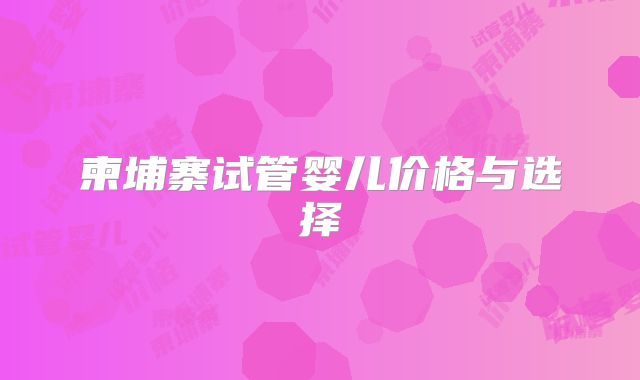 柬埔寨试管婴儿价格与选择