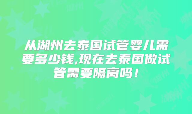 从湖州去泰国试管婴儿需要多少钱,现在去泰国做试管需要隔离吗!