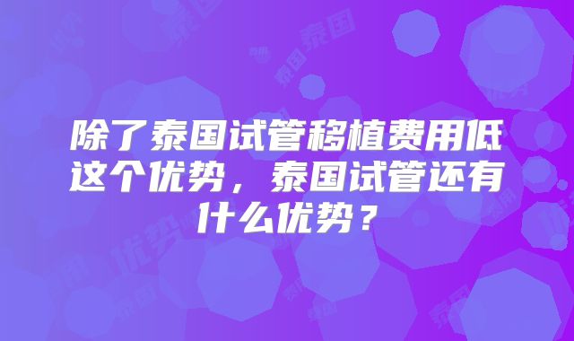 除了泰国试管移植费用低这个优势,泰国试管还有什么优势?