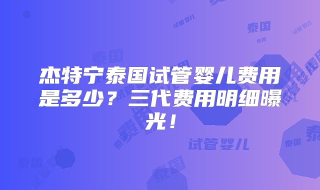 杰特宁泰国试管婴儿费用是多少?三代费用明细曝光!