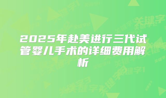 2025年赴美进行三代试管婴儿手术的详细费用解析