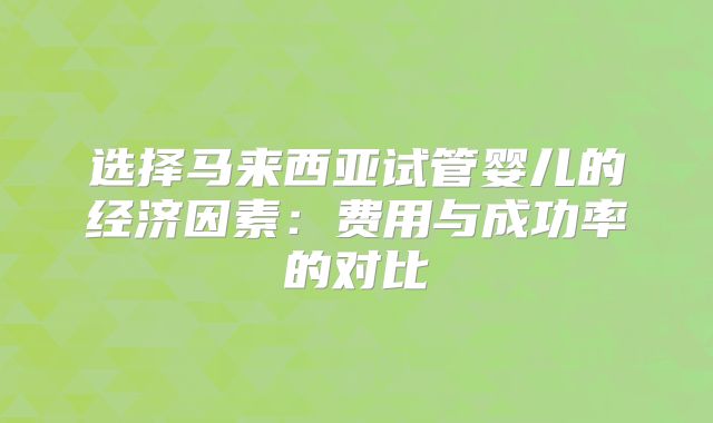 选择马来西亚试管婴儿的经济因素：费用与成功率的对比