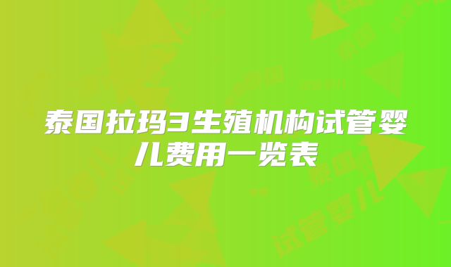 泰国拉玛3生殖机构试管婴儿费用一览表