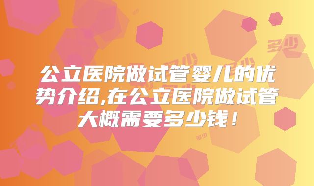 公立医院做试管婴儿的优势介绍,在公立医院做试管大概需要多少钱！