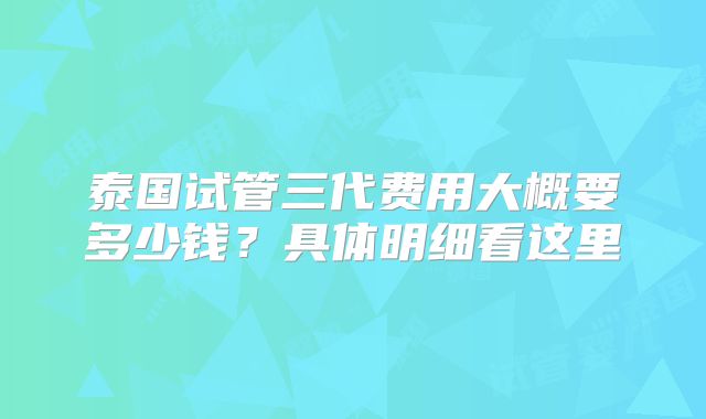 泰国试管三代费用大概要多少钱？具体明细看这里