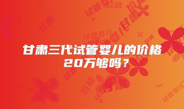 甘肃三代试管婴儿的价格 20万够吗？
