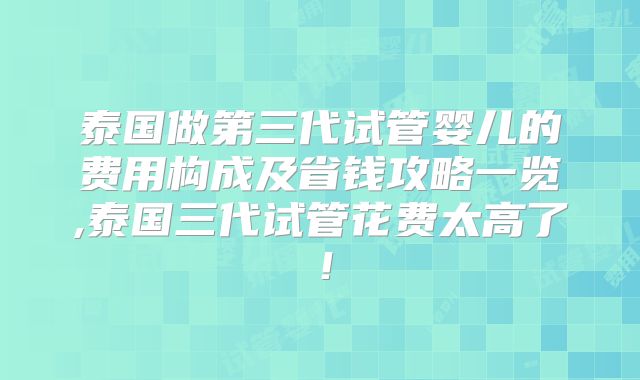 泰国做第三代试管婴儿的费用构成及省钱攻略一览,泰国三代试管花费太高了！