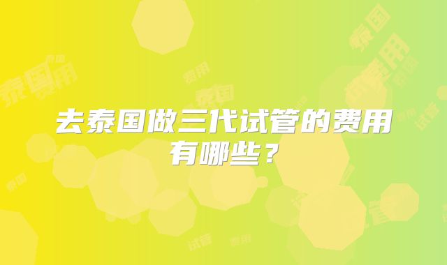 去泰国做三代试管的费用有哪些？
