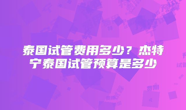 泰国试管费用多少？杰特宁泰国试管预算是多少