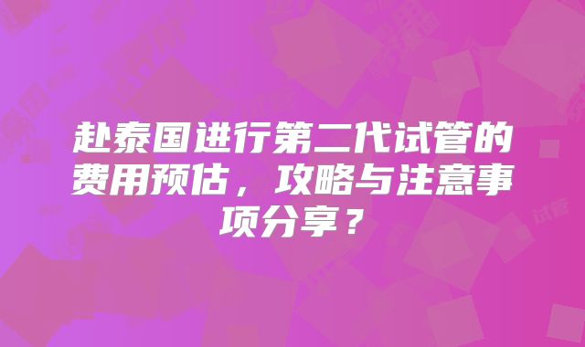 赴泰国进行第二代试管的费用预估，攻略与注意事项分享？
