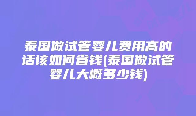 泰国做试管婴儿费用高的话该如何省钱(泰国做试管婴儿大概多少钱)