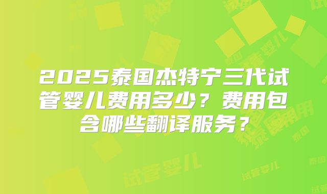 2025泰国杰特宁三代试管婴儿费用多少?费用包含哪些翻译服务?